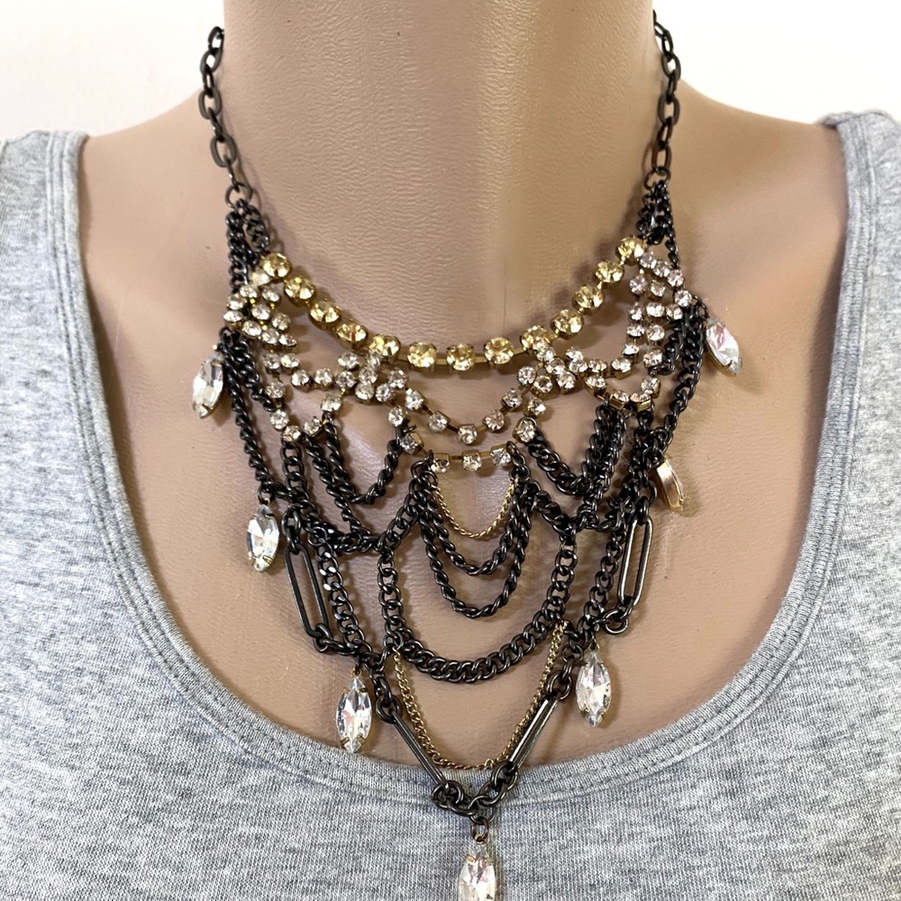 Fancy Mixed Metal Bib Style Fancy Necklace